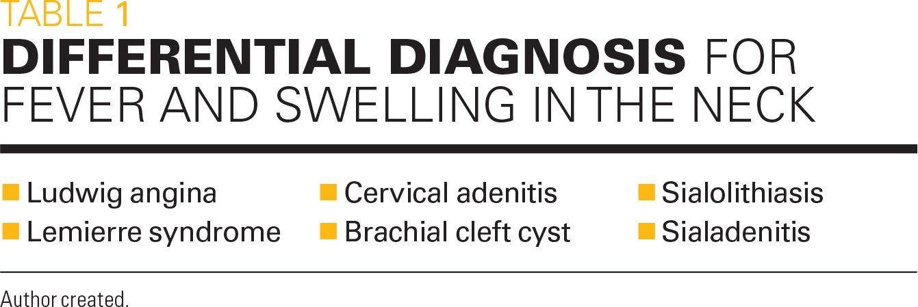 Differential diagnosis for fever and swelling in the neck