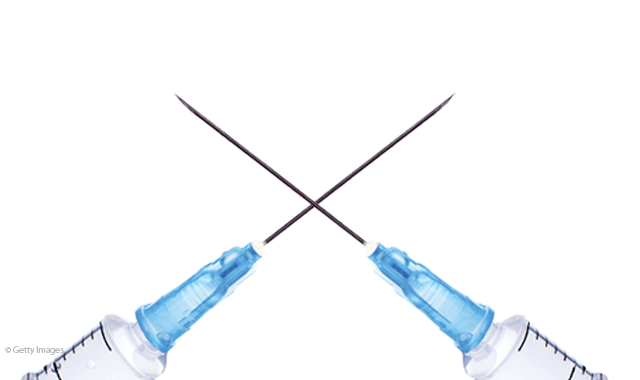 Syringes crossed like swords