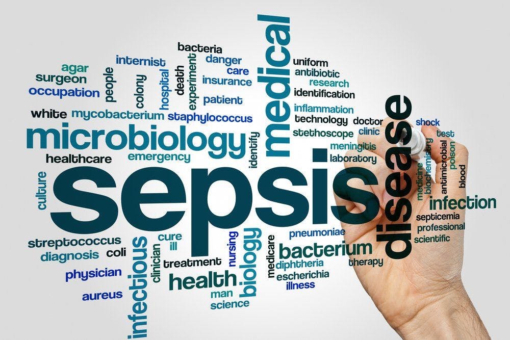 word cloud of words connecting to sepsis