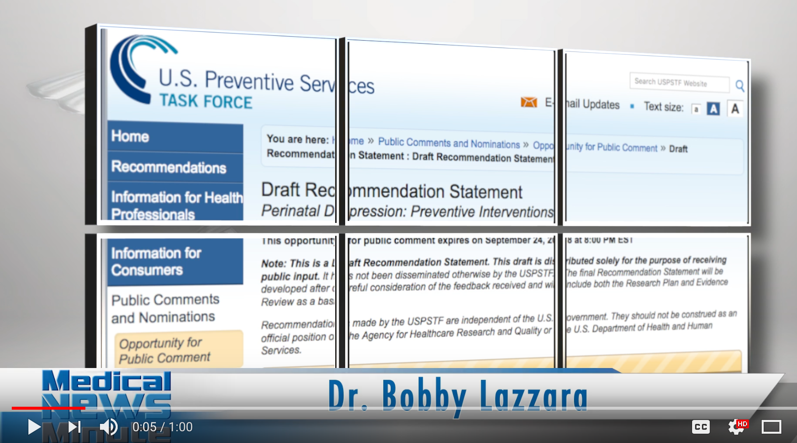 screenshot of video on USPSTF's recommendations on perinatal depression