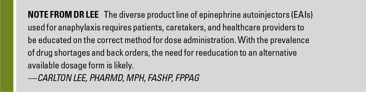 Note from Dr Lee on epinephrine auto injectors