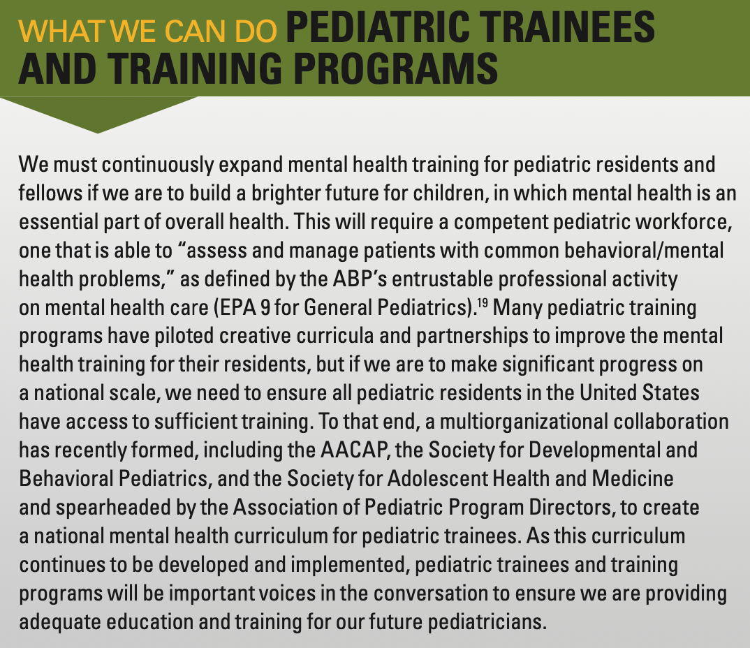 What we can do: Pediatric trainees and training programs
