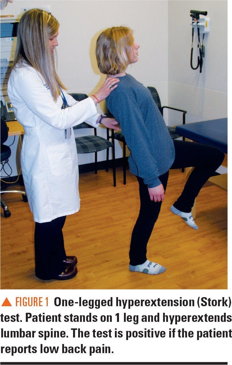 patient in one-legged hyperextension test