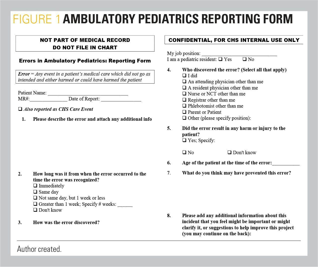 Ambulatory pediatrics reporting form