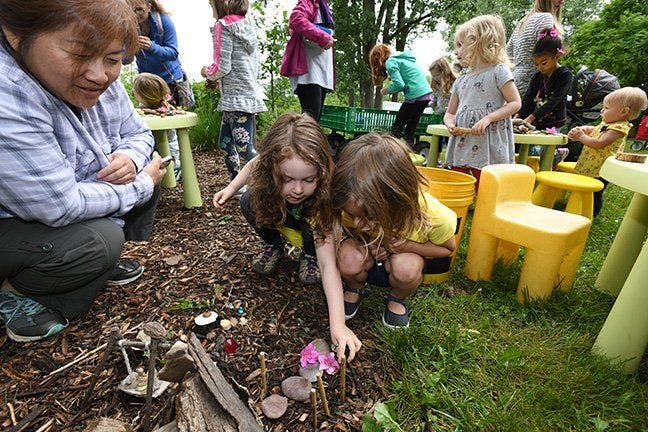 The Fairy and Troll Knolls invite children to create tiny worlds for imaginary creatures through independent and quiet play