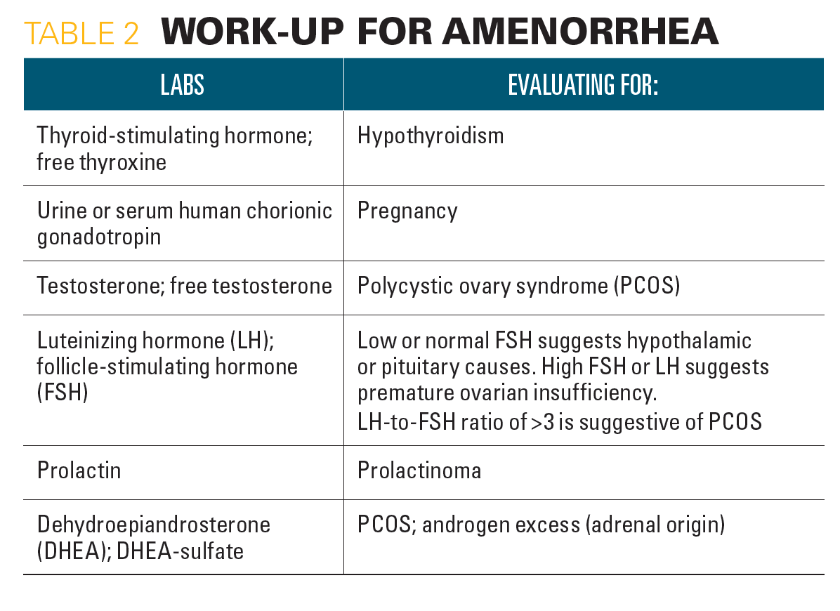 Work-up for amenorrhea