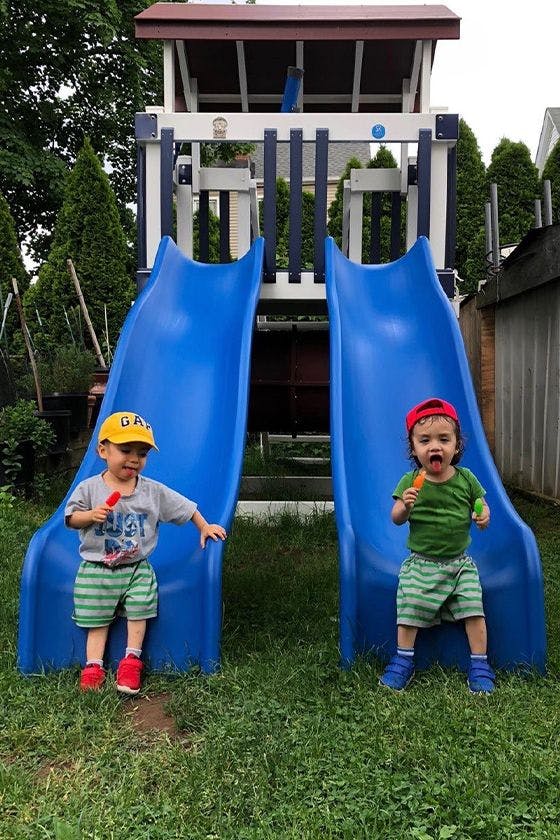 The twins on their playset