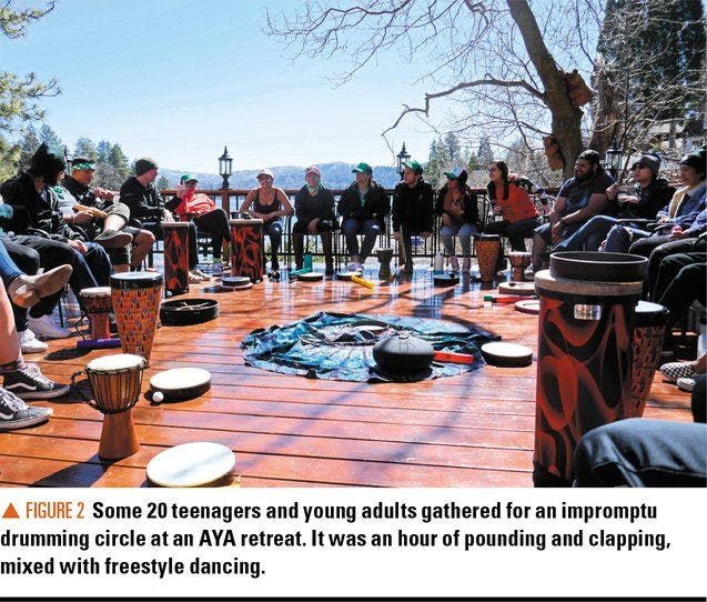 Impromptu drum circle at AYA retreat